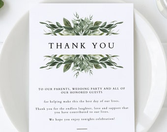 LANA Greenery Wedding Table Thank You Card Template, Place Setting Thank You Card,Table Thank You Cards for Wedding, Templett Thank You