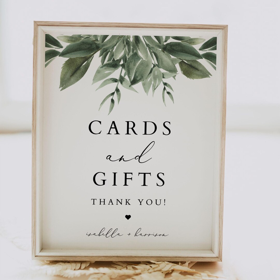 Greenery Cards and Gifts Sign Template, Printable 8x10" Cards and Gifts ...