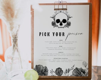 NOVA Bar Menu Sign Template, Pick Your Poison Sign, Drink Menu Printable, Skull Wedding Bar Menu. Halloween Bar Menu, Gothic Wedding Menu