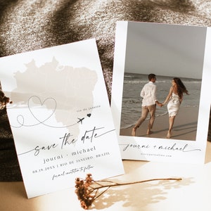 JOURNI Brasil Save the Date, Mapa do Brasil Save the Date Template, Mapa Bege Save the Date, Destino Save the Date, Viagem Aventura DIY