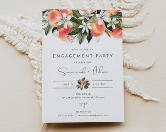 SAVANNAH Peach Engagement Party Invitation Template Botanical Engagement Party Invite Georgia Peach Engagement Announcement Fruit Floral