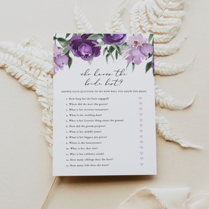 LILAH Who Knows the Bride Best Bridal Shower Game, Purple Floral Bridal Shower, Lavender Lilac Floral Bridal Shower Games, Garden Shower DIY