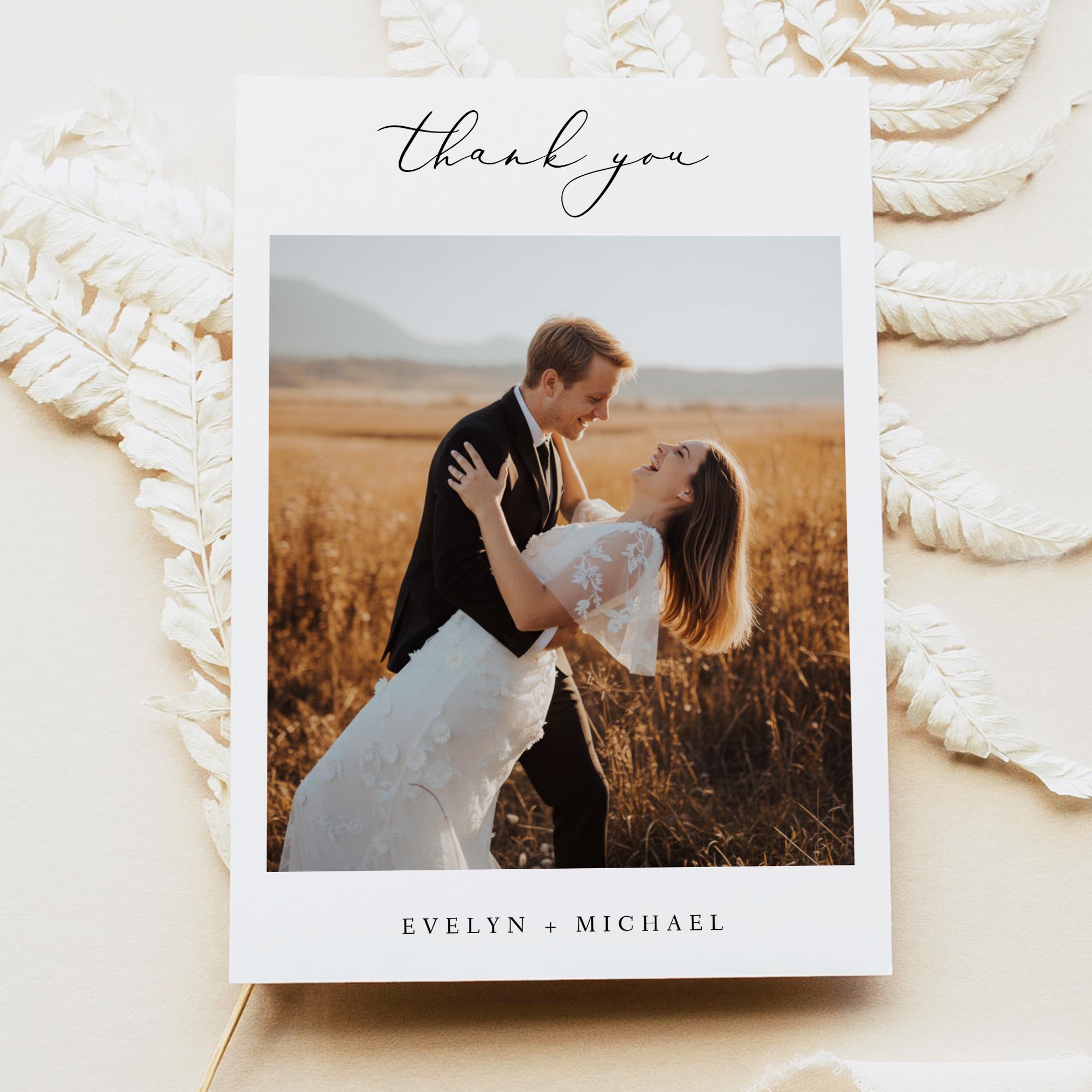 PRINTED + SHIPPED Elegant Wedding Thank You Cards With Photo, Custom ...