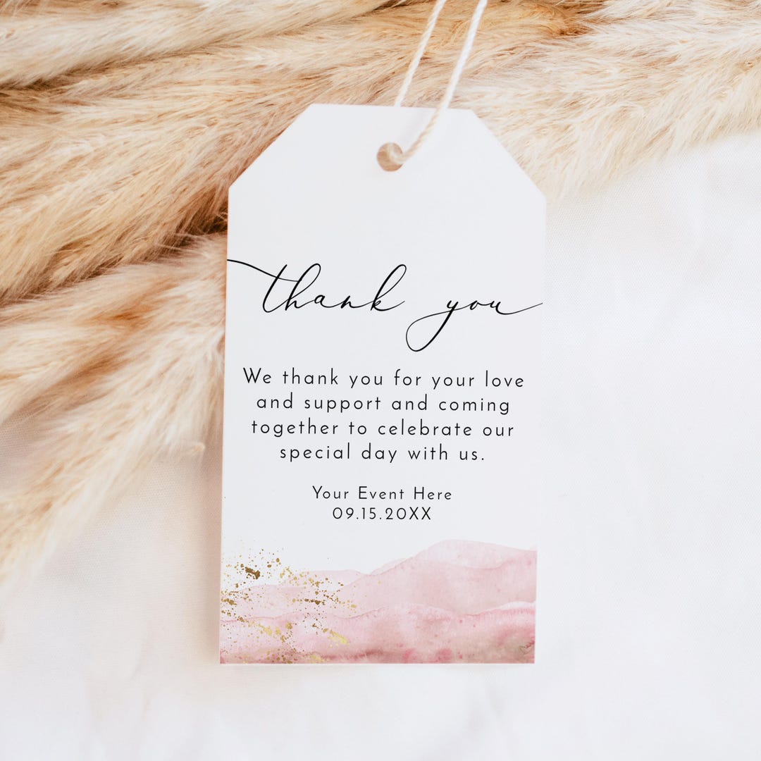 PRINTED + SHIPPED Blush Pink Thank You Tags, Modern Boho Wedding Favor ...