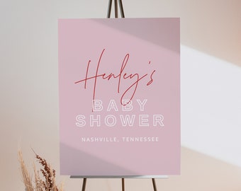 HENLEY Baby Shower Welcome Sign Template Edgy Pink and Red Baby Shower Welcome Modern Retro Girl Baby Shower Signage Templett DIY