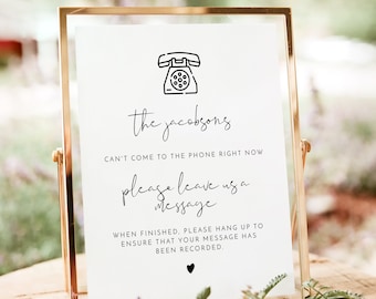 ADELLA Minimalist Telephone Guestbook Sign Printable, Modern Wedding Sign, Audio Guest Book Sign, The Newlyweds Can't Come to the Phone DIY