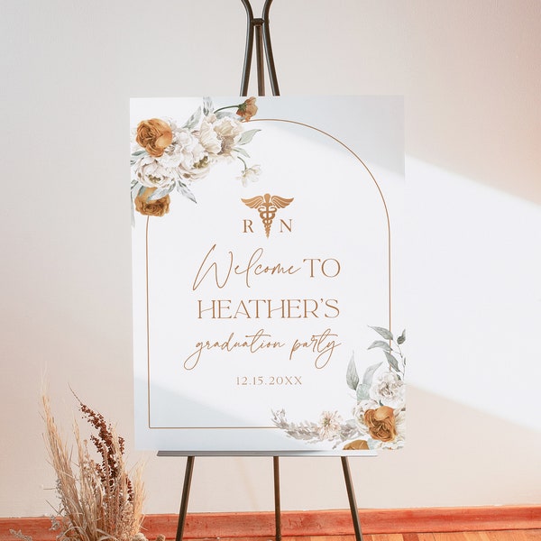 BOHEME Bohemian Nurse Graduation Welcome Sign Template Terracotta RN Graduation Welcome Poster Printable Medical Graduation Signage