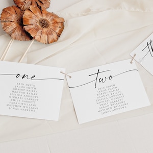 Modello di scheda per tabella dei posti a sedere per matrimonio BLAIR, schede per tabella dei posti a sedere per matrimonio minimaliste ed eleganti, schede per tabella dei posti a sedere minimaliste per matrimonio orizzontale