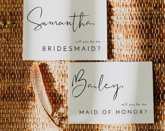 Minimalist Bridesmaid Proposal Card Template, Modern Will You Be My Bridesmaid Card, Maid Of Honor Proposal, Editable Instant DIY ADELLA
