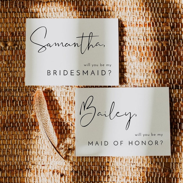 ADELLA Minimalist Bridesmaid Proposal Card Template, Modern Will You Be My Bridesmaid Card, Maid Of Honor Proposal, Editable Instant DIY