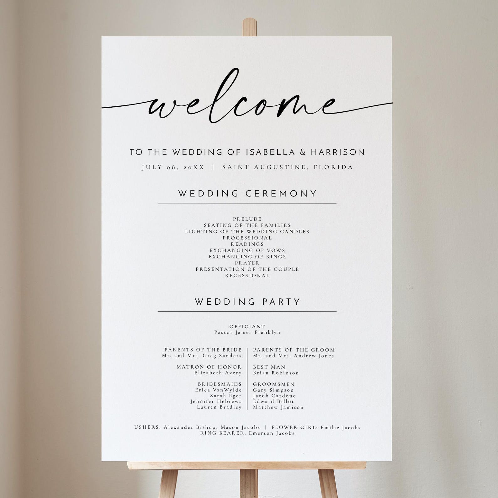 Wedding Program Sign Template, Printable Wedding Program Poster, Modern ...