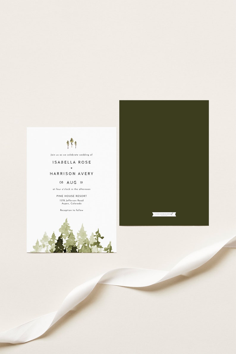JENNA Pine Tree Wedding Invitation Template Pine Wedding | Etsy