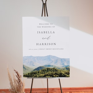Modello di cartello di benvenuto per matrimonio SMOKY MOUNTAINS, poster di benvenuto per matrimonio acquerello Great Smoky Mountains, matrimonio fai da te nel parco nazionale stampabile