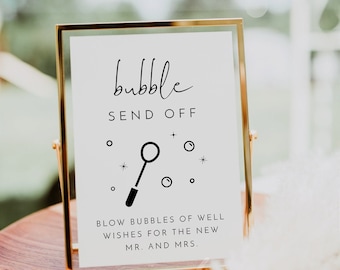 ADELLA Minimalist Bubble Send Off Sign Printable, Newlywed Send Off Sign, Modern Wedding Sign, Editable Table Top Sign Instant Download DIY