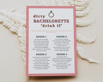 JEAN Dirty Drink If Bachelorette Game Printable, Wife of the Party Bachelorette Game, Retro 70's Bachelorette Bar Game Pink Orange Bar Game