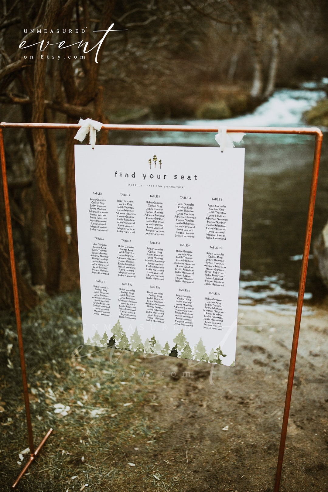 JENNA Pine Tree Wedding Seating Chart Template, Rustic Wedding Seating ...