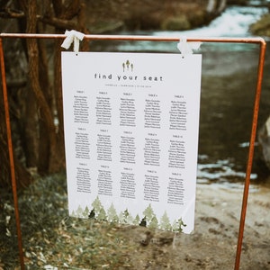 JENNA Kiefer Baum Sitzplan Vorlage, Sitzplan für die Berge, Sitzplan für die Berge, Boho Sitzplan zum Downloaden