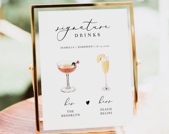 EVELYN Minimalist Wedding Signature Drink Sign Template, Elegant Signature Cocktail Sign, Modern Script Signature Drink Sign Printable