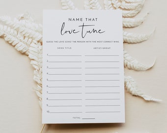 ADELLA Minimalist Name That Tune Bridal Shower Game Template, Bridal Shower Games, Modern Love Song Bridal shower Game Printable