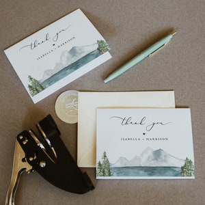 Modèle de carte de remerciement montagne trèfle, carte de remerciement mariage lac montagne, cartes de remerciement Boho, cartes de remerciement mariage Boho image 2