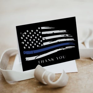 Police Thank You Card Template Printable, Thin Blue Line Thank You Card, Police Flag Thank You, Graduation Retirement Party EDITABLE DIY