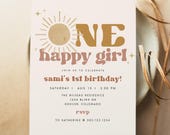 BODHI One Happy Girl Birthday Invitation Template, First Trip Around the Sun Birthday Invite, Boho Sun 1st Birthday Invite Printable