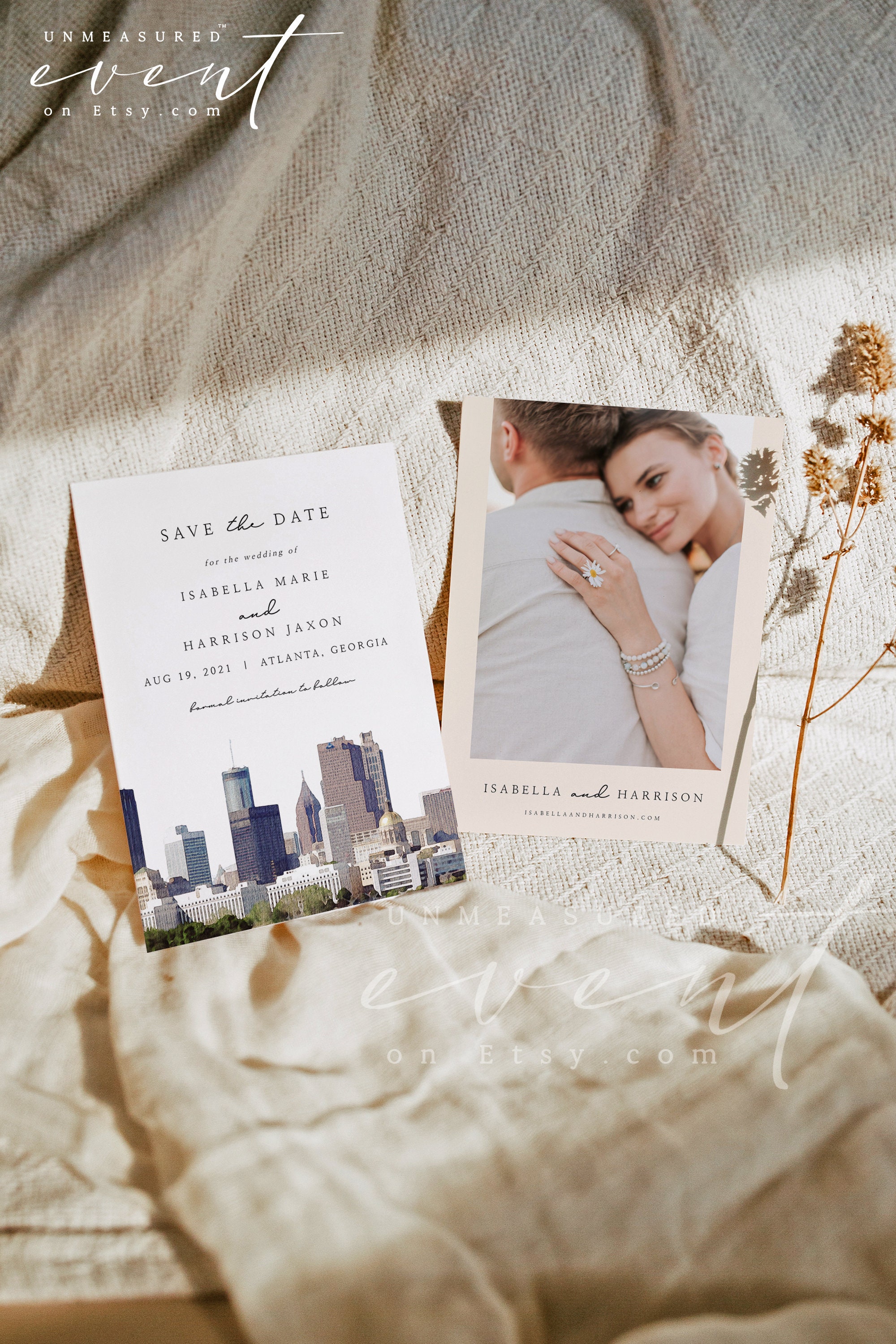ATLANTA Save the Date Template, Watercolor Atlanta Skyline Wedding Save ...