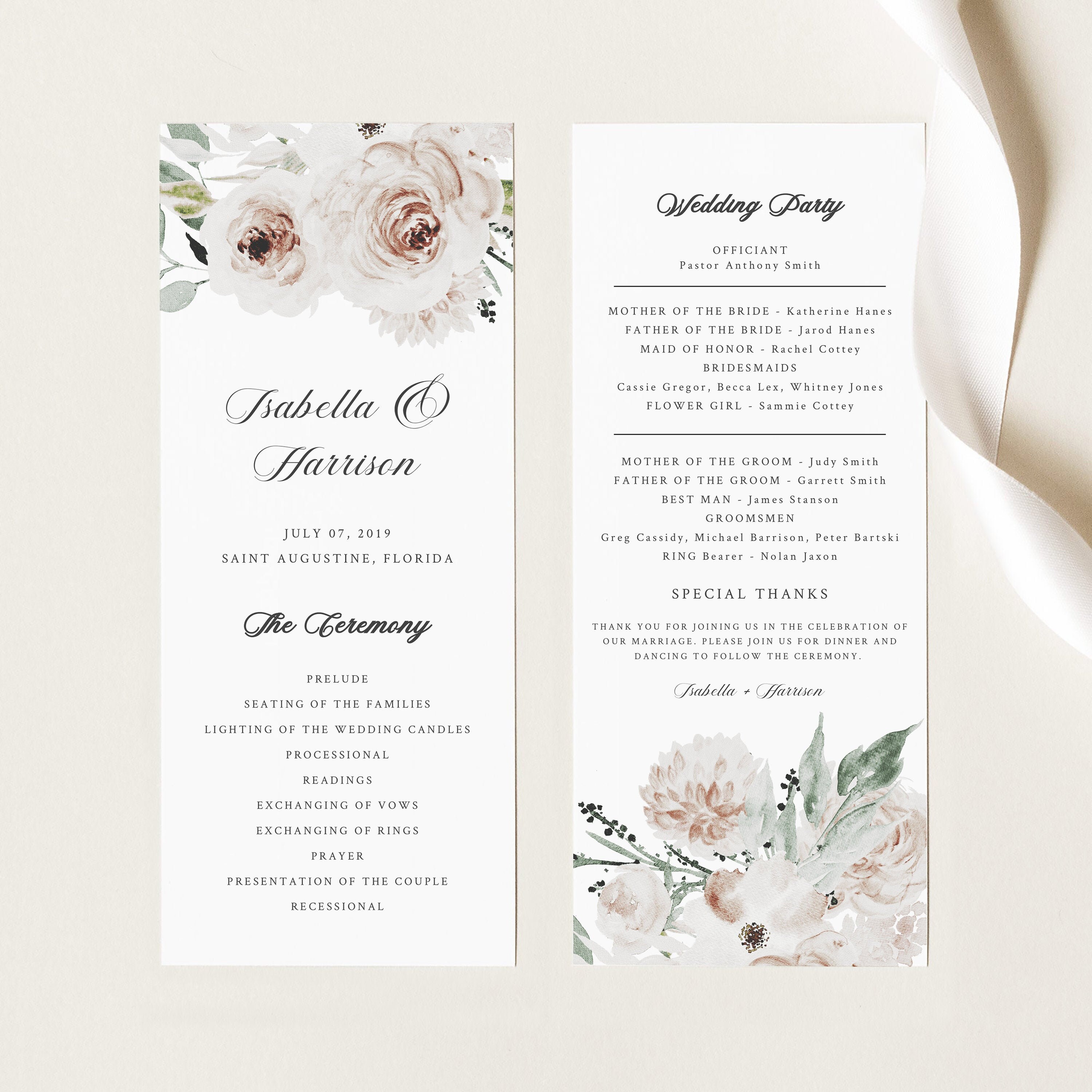Robyn Blush Floral Wedding Program Template Garden Wedding Etsy