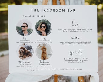 ADELLA Minimalist Photo Signature Cocktail Sign Instant Download, 4 Pet Signature Drink Sign, Bar Menu Template, Modern Dog His and Hers DIY