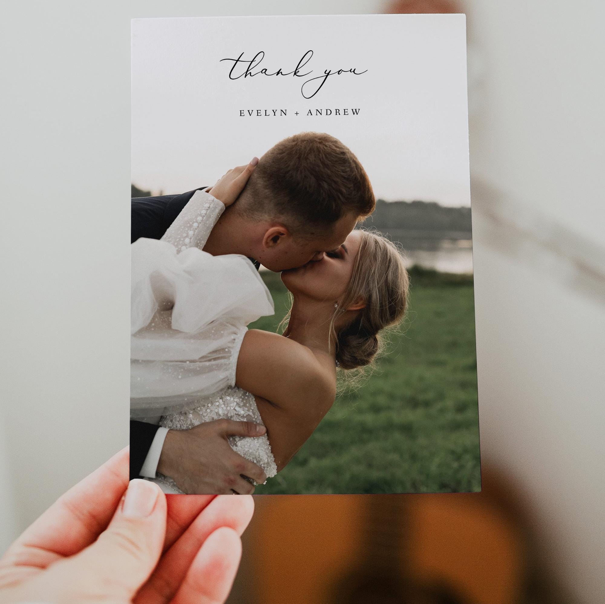 Minimalist Wedding Photo Thank You Card, Elegant Photo Thank You Card ...