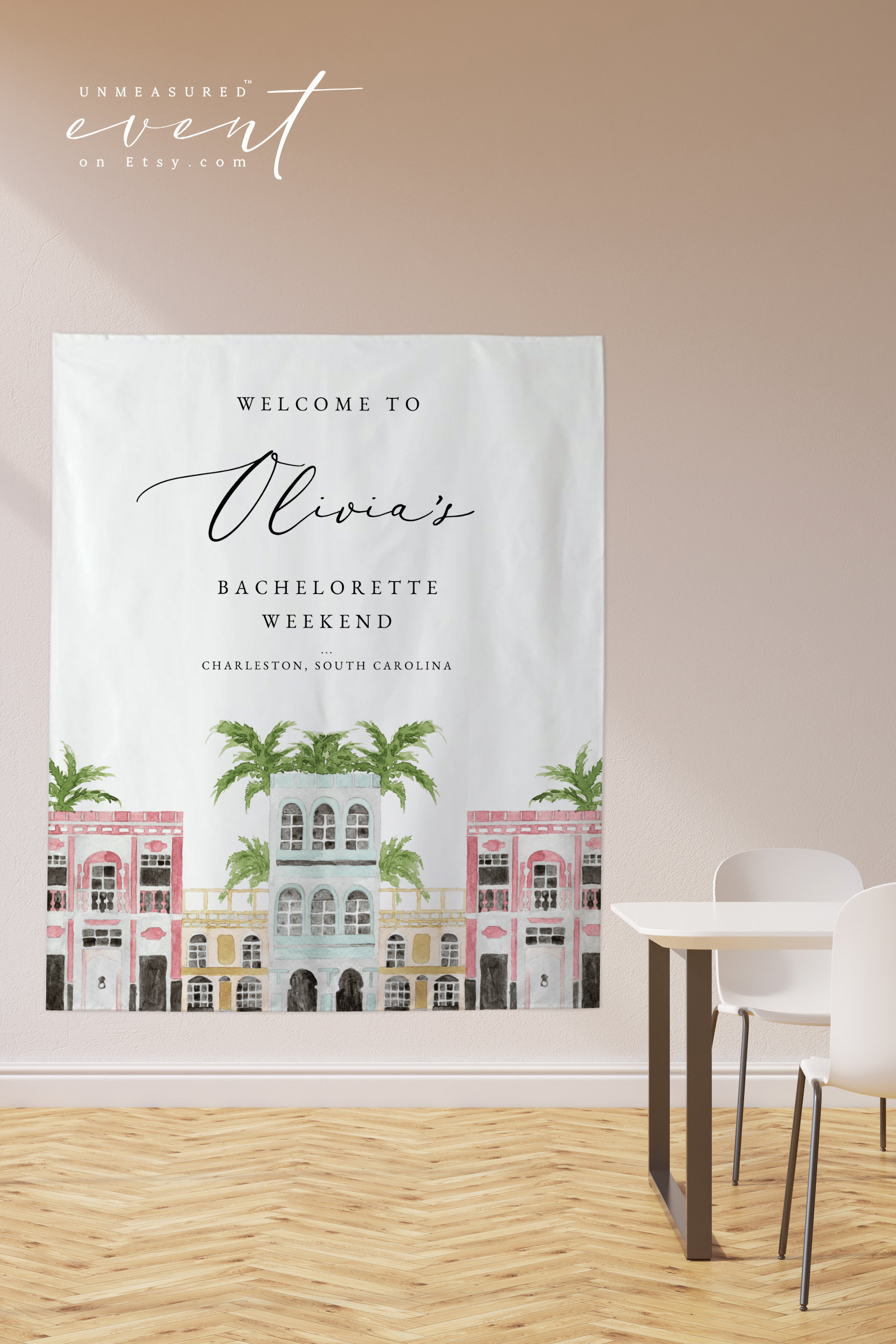 FIONA Charleston Bachelorette Welcome Banner Beach Bachelorette Photo Backdrop Editable Colors Girls Weekend Tapestry