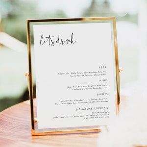 ADELLA Minimalistische Hochzeits-Bar-Menü-Vorlage, 8x10 ""moderne Bar-Speisekarte Hochzeitsschild Templett, Hochzeitsgetränk Schild druckbare Vorlage EDITIERBAR."