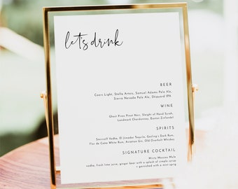 ADELLA Minimalist Wedding Bar Menu Template, 8x10" Modern Bar Menu Wedding Sign Templett, Wedding Drink Sign Printable Template EDITABLE