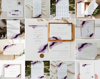 IRIS Wedding Bundle, Wedding Invitation Kit, Purple Watercolor Wedding Invitation Set, Plum Wedding Printables, Winter Wedding Bohemian