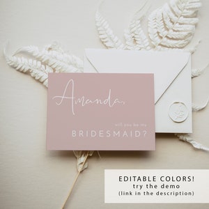 ADELLA Minimalist Bridesmaid Proposal Card Template, Modern Will You Be My Bridesmaid Card, Maid Of Honor Proposal, Editable Instant DIY image 3