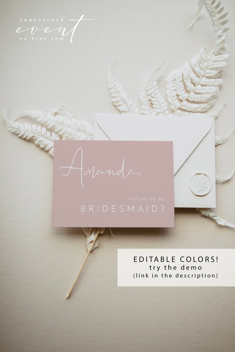 ADELLA Minimalist Bridesmaid Proposal Card Template, Modern Will You Be My Bridesmaid Card, Maid Of Honor Proposal, Editable Instant DIY image 3