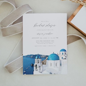 Modello di invito per la festa nuziale di SANTORINI, invito per lo skyline di Santorini, invito per la festa nuziale greca stampabile, festa nuziale in Grecia