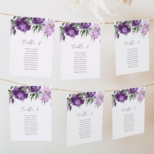 Purple Wedding Seating Chart Card Template, Floral Wedding Seating Chart Cards, Lilac Seating Chart Cards, Lavender Wedding Instant - LILAH