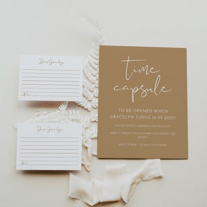 INDIE Boho Time Capsule Template, Beige Time Capsule First Birthday, Bohemian Time Capsule Baby Shower, Neutral Time Capsule Cards,