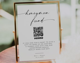 BLAIR Honeymoon Fund Sign, Wedding QR Code Sign Printable, Modern Wedding Sign, Minimalist Wedding Honeymoon Sign, Bohemian Wedding DIY