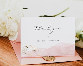 JULIEN Blush Thank You Card Template, Pink Watercolor Thank You, Wedding Thank You Card Printable, Girl Baby Shower Thank You Card Instant