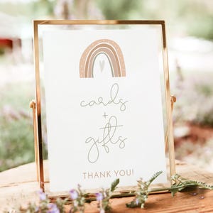 Modèle de panneau pour cartes et cadeaux GITA, panneau cadeau pour baby shower bohème arc-en-ciel imprimable, panneau de table cartes et cadeaux arc-en-ciel pastel bricolage instantané