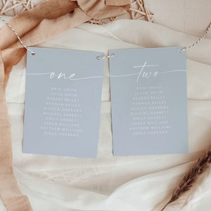 KENNEDY Wedding Seating Chart Card Template, Dusty Blue Elegant Wedding Seating Chart Cards, Minimalist Seating Chart Cards Wedding Instant