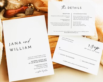 Minimalist Wedding Invitation Suite Templates, Modern Wedding Invitation Set, Minimal Wedding Invite Set, Simple Wedding Invitation KENNEDY