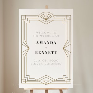 DAISY Art Deco Wedding Welcome Sign Template, Printable Wedding Welcome Poster, Gatsby Wedding Welcome, 20's Themed Wedding Gold and White