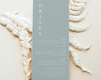 PRINTED + SHIPPED Sage Green Wedding Bar Menu, Elegant Wedding Drinks Menu, Minimalist Signature Drink Menu, Simple Custom Bar Menu, NINA