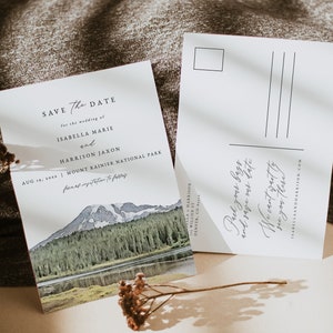 Modèle « Save the Date » du Mont RAINIER, « Réservez cette date » sur la montagne, « Réservez cette date » pour le parc national, « Réservez cette date » dans l'État de Washington, modifiable