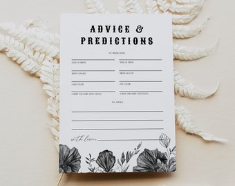 NOVA Black Floral Advice and Predictions Baby Shower Game Template, Gothic Baby Shower Game, Baby Should Advice Card, Halloween Baby Instant