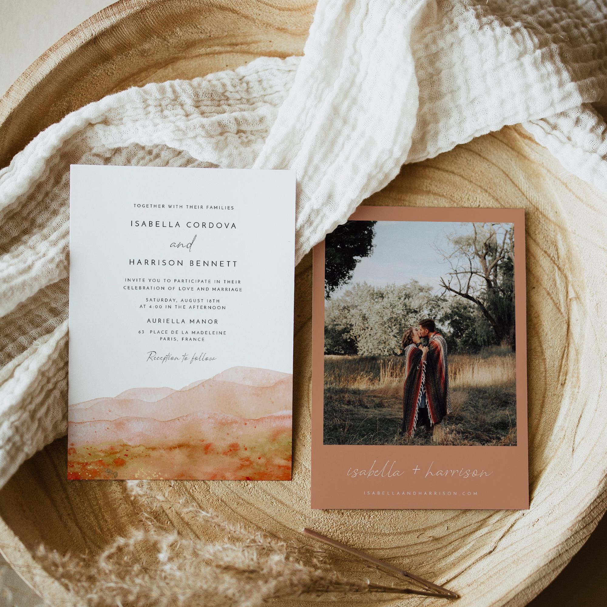 Burnt Orange Wedding Invitation Template, Terracotta Wedding Invitation, Bohemian Rust Watercolor Wedding Invite Kit Fall Wedding Boho SONNY