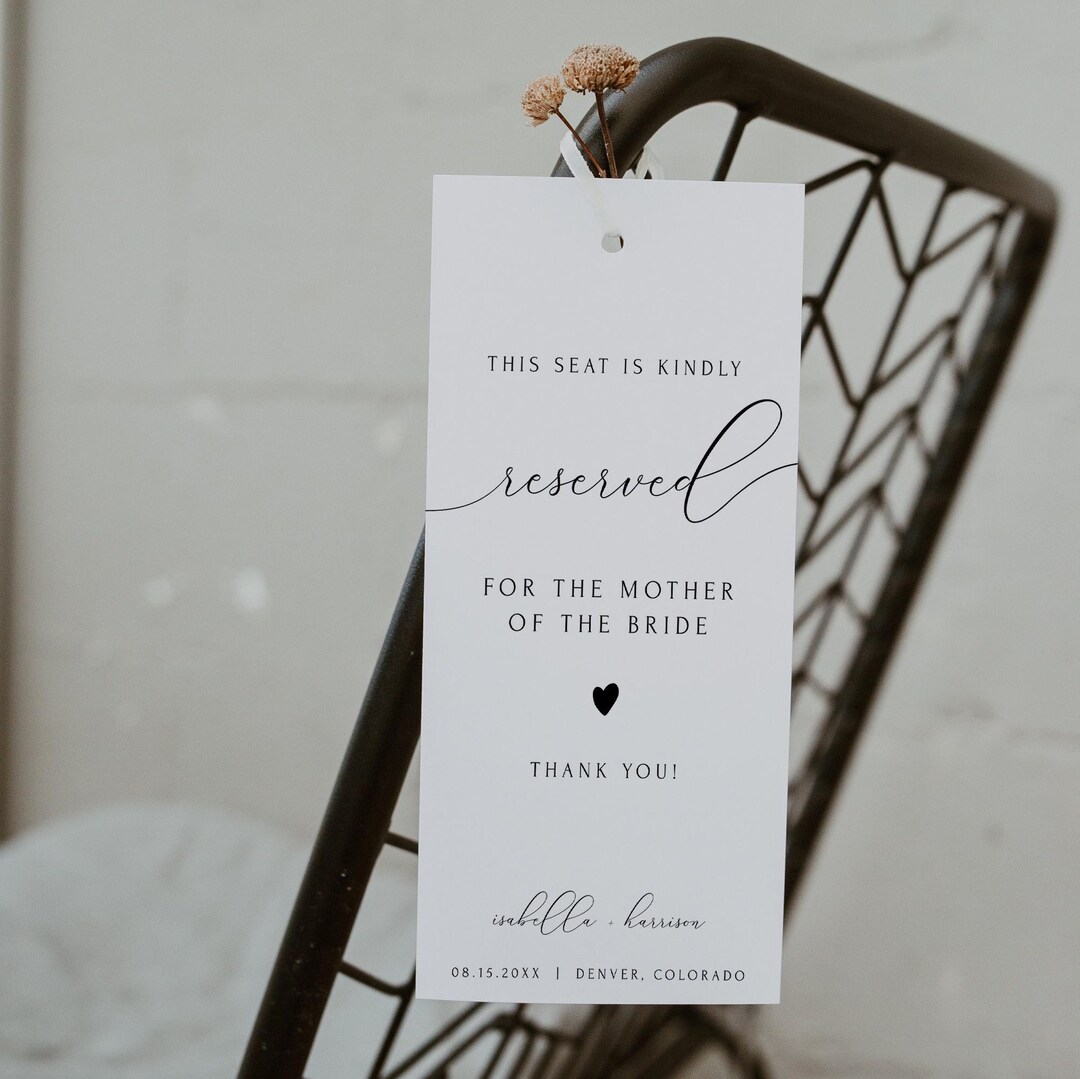 Reserved Script Writing Elegant Calligraphy Script Wedding Reserved Chair Tag Template ...